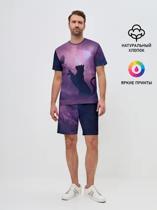 Мужской костюм с шортами / Кошка играет с бабочкой