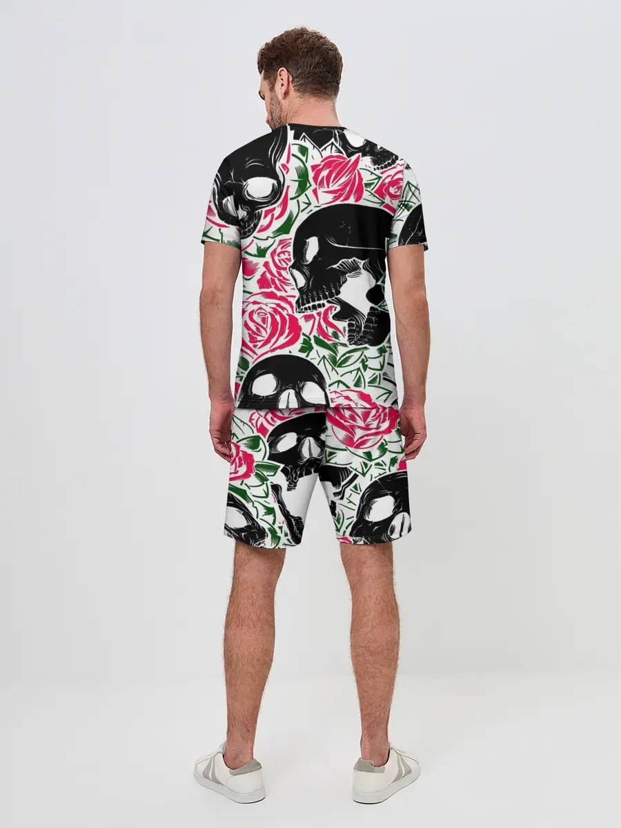 Мужской костюм с шортами / Череп, розы, цветы, зубы