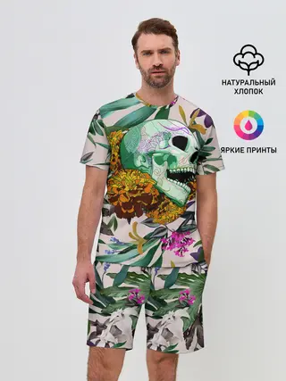 Мужской костюм с шортами / Череп в цветах