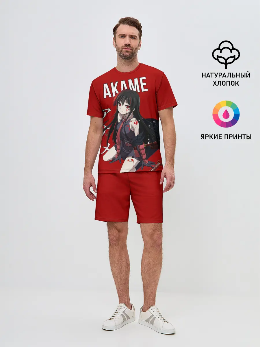 Мужской костюм с шортами / Убийца Акаме на красном фоне