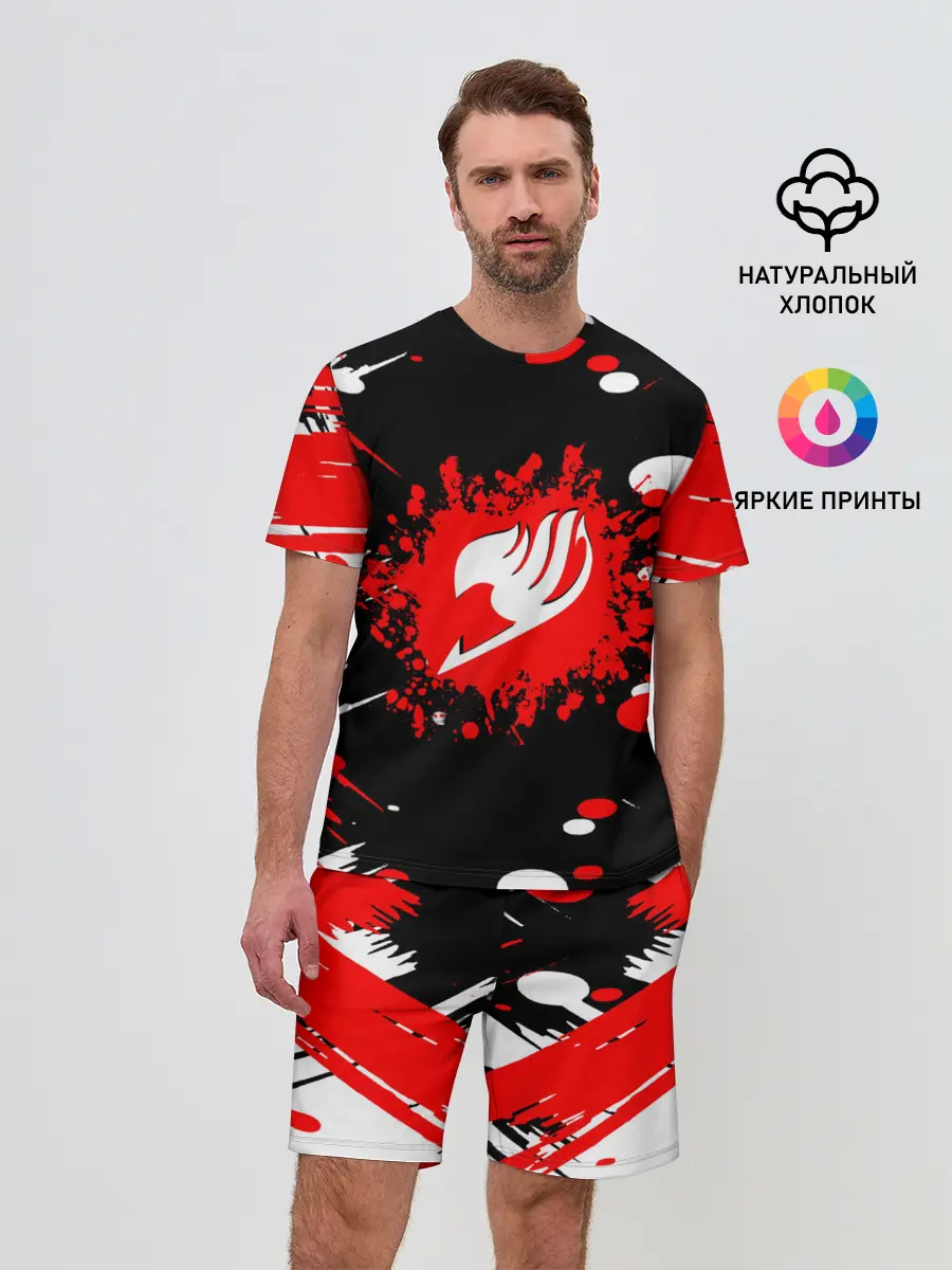 Мужской костюм с шортами / Хвост Феи красно-черная геометрия