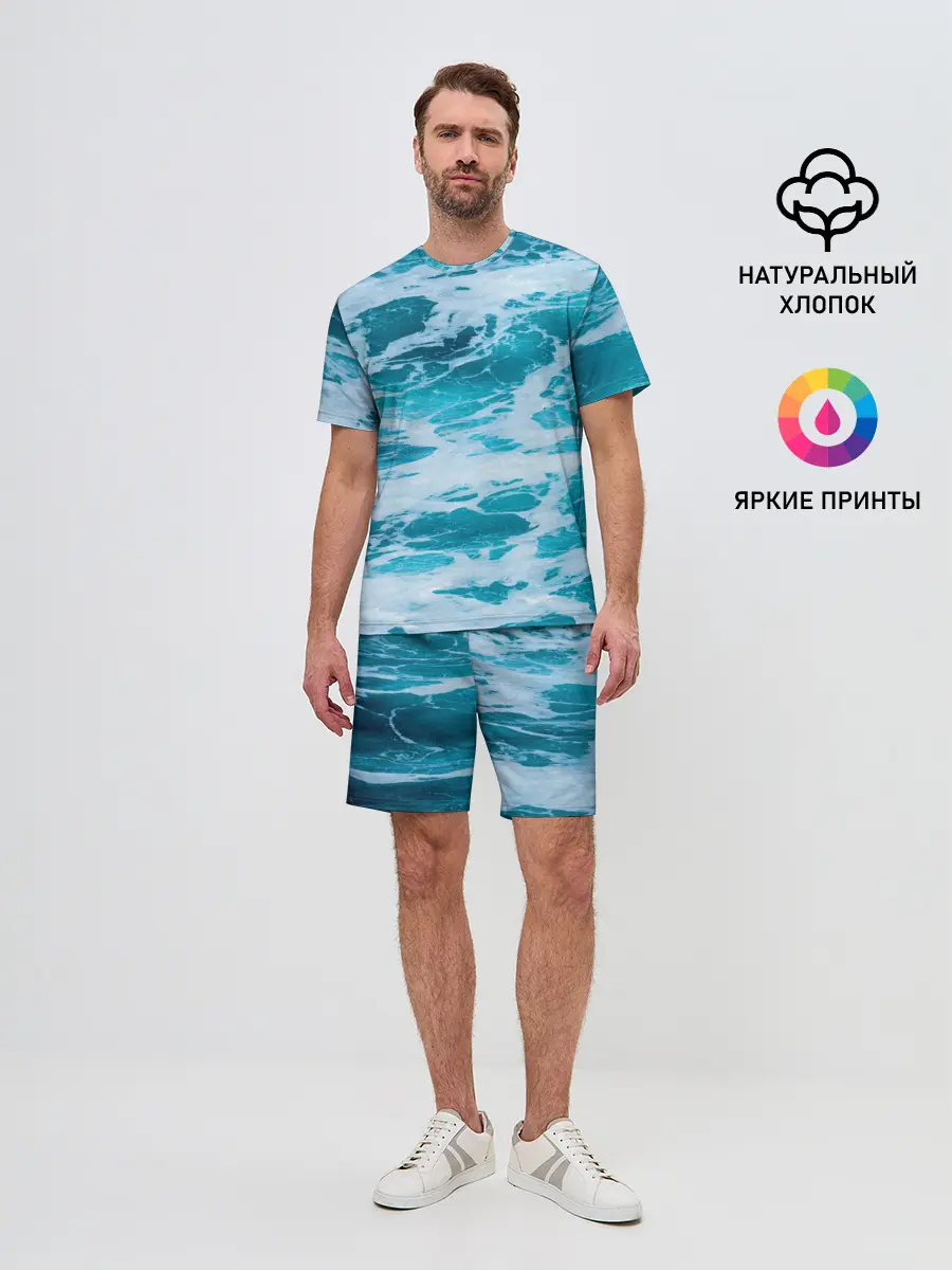 Мужской костюм с шортами / Вода волны пена море