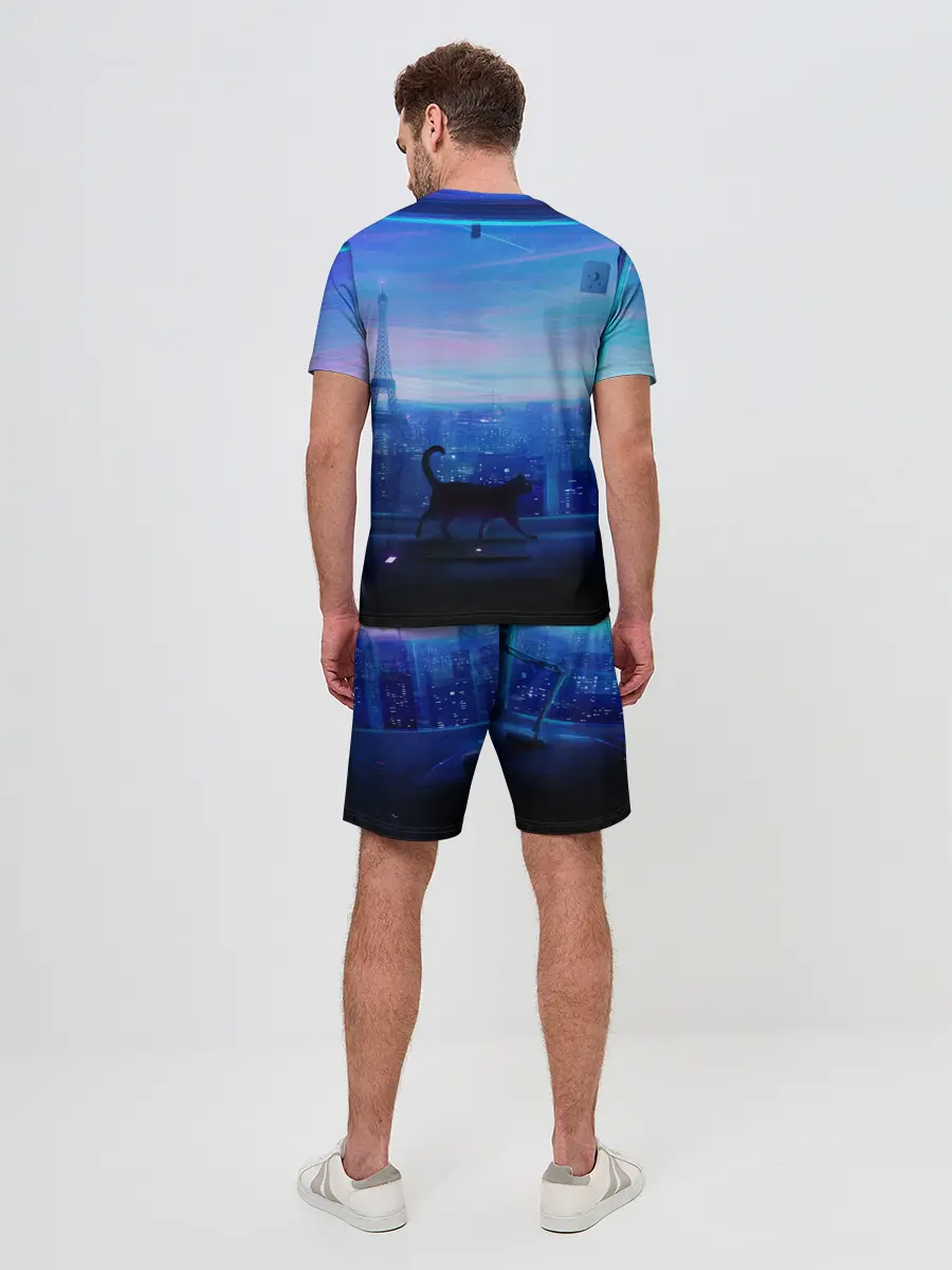 Мужской костюм с шортами / Кошка арт окно