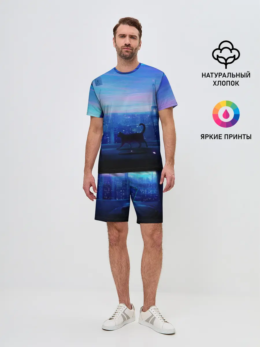 Мужской костюм с шортами / Кошка арт окно