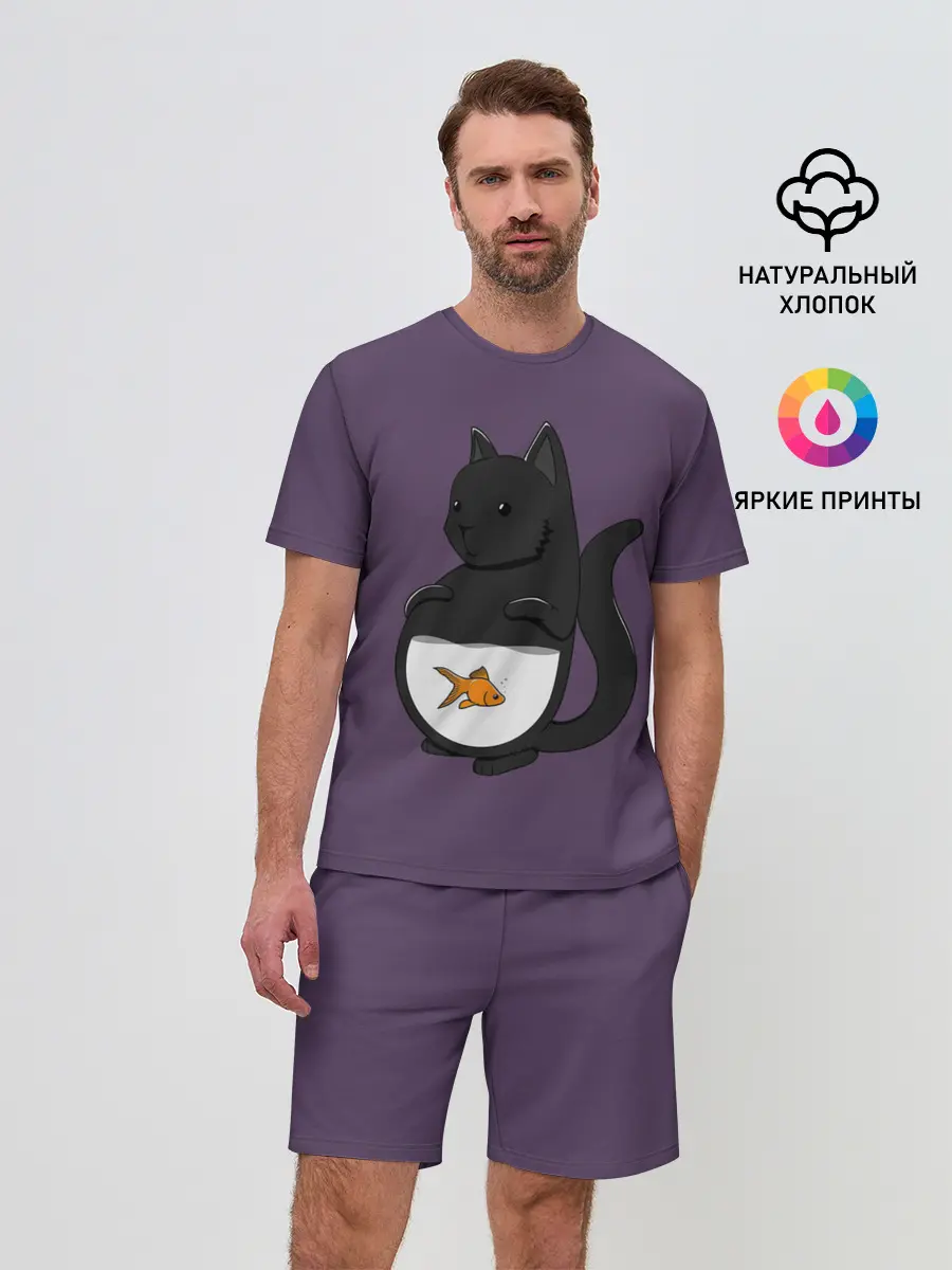 Мужской костюм с шортами / Довольный кот