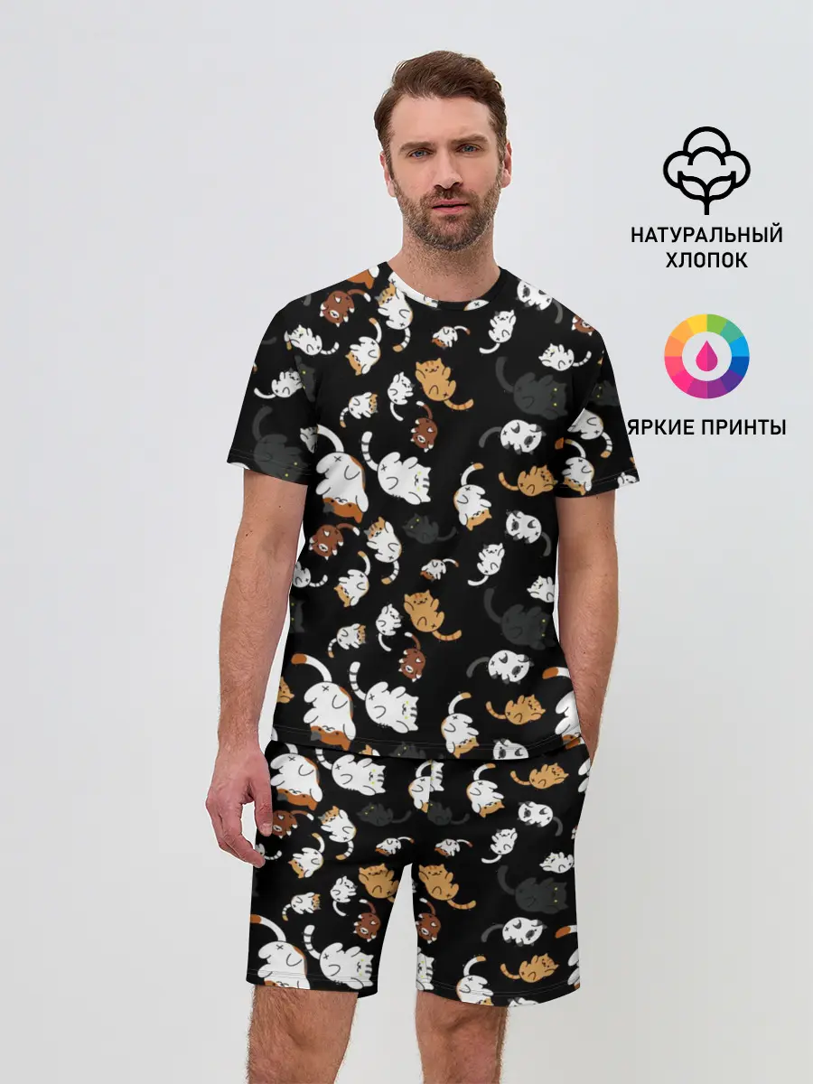 Мужской костюм с шортами / Котята паттерн