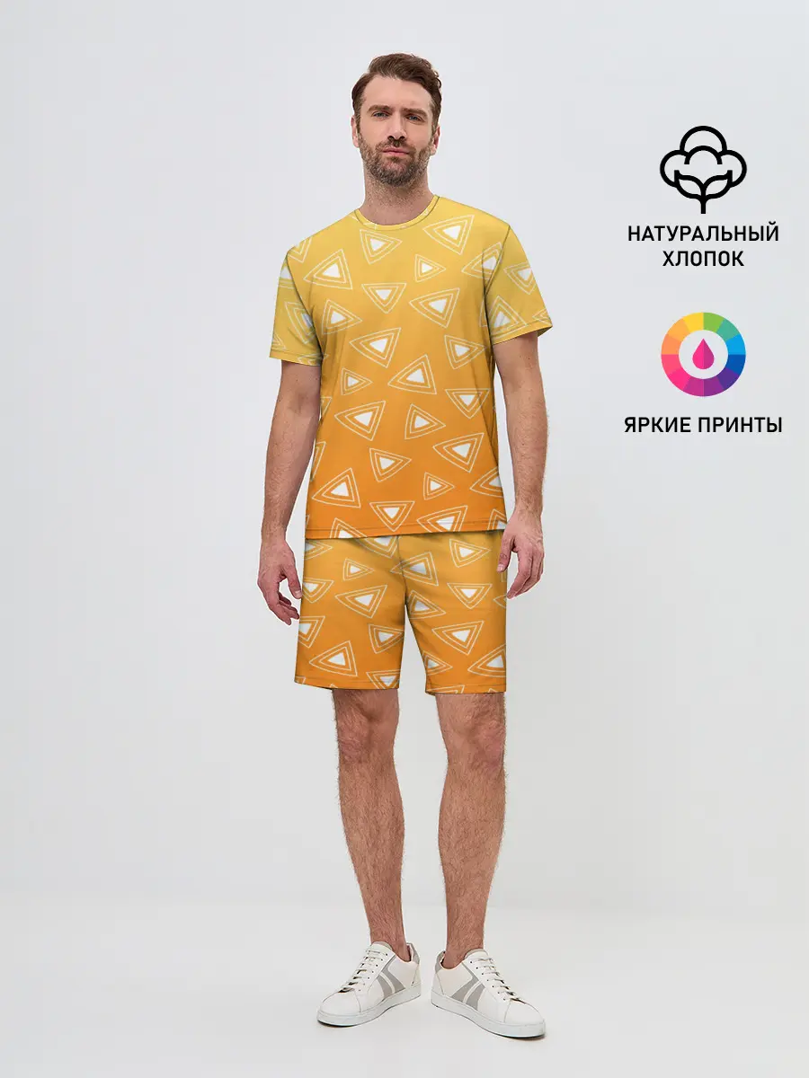 Мужской костюм с шортами / Kimetsu no yaiba оранжевый паттерн