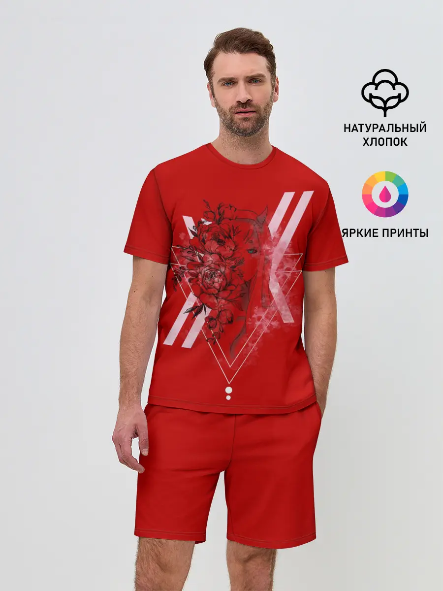 Мужской костюм с шортами / Darling in the Franxx Настроение цвета роз