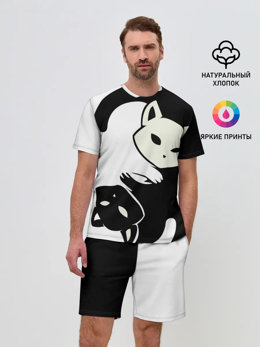 Мужской костюм с шортами / Инь и Янь котики