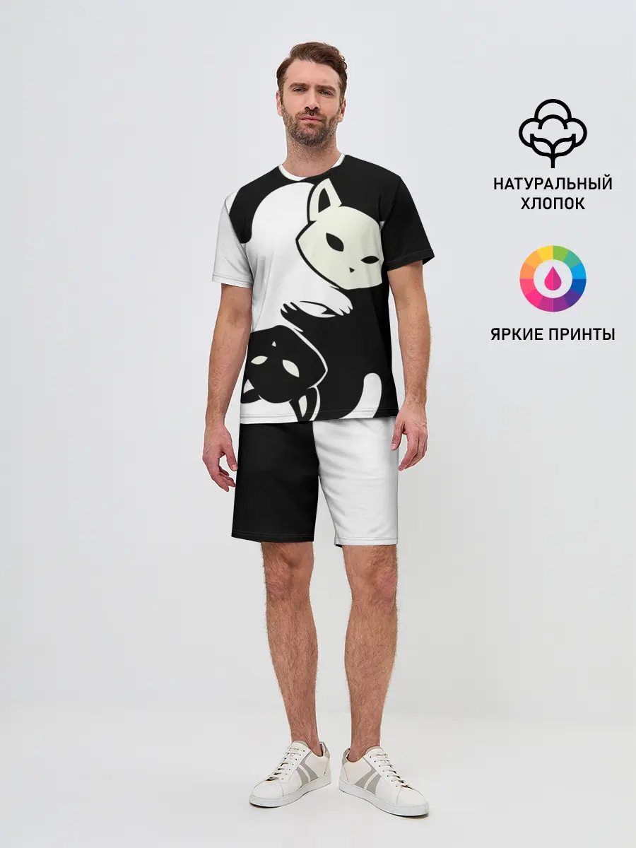 Мужской костюм с шортами / Инь и Янь котики