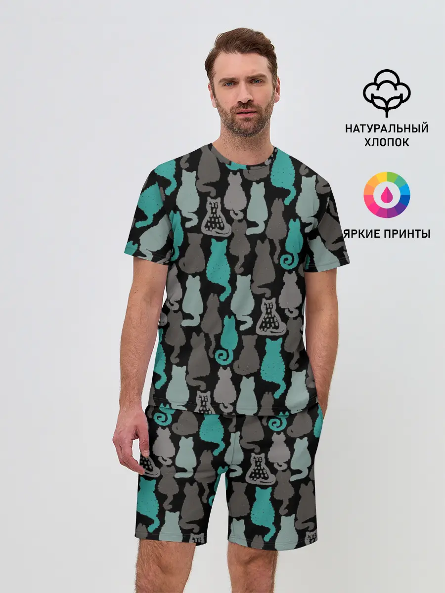 Мужской костюм с шортами / Коты паттерн