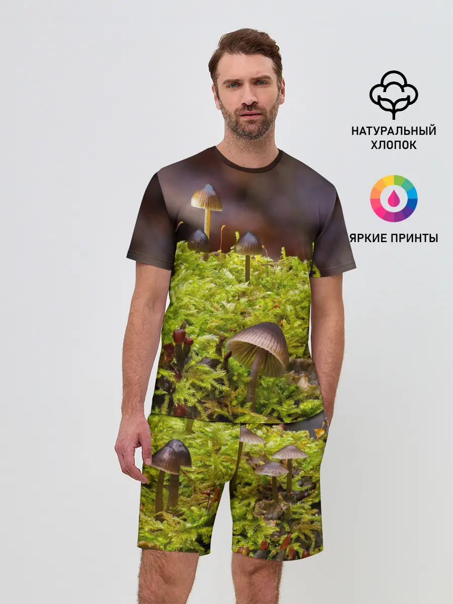 Мужской костюм с шортами / Мох