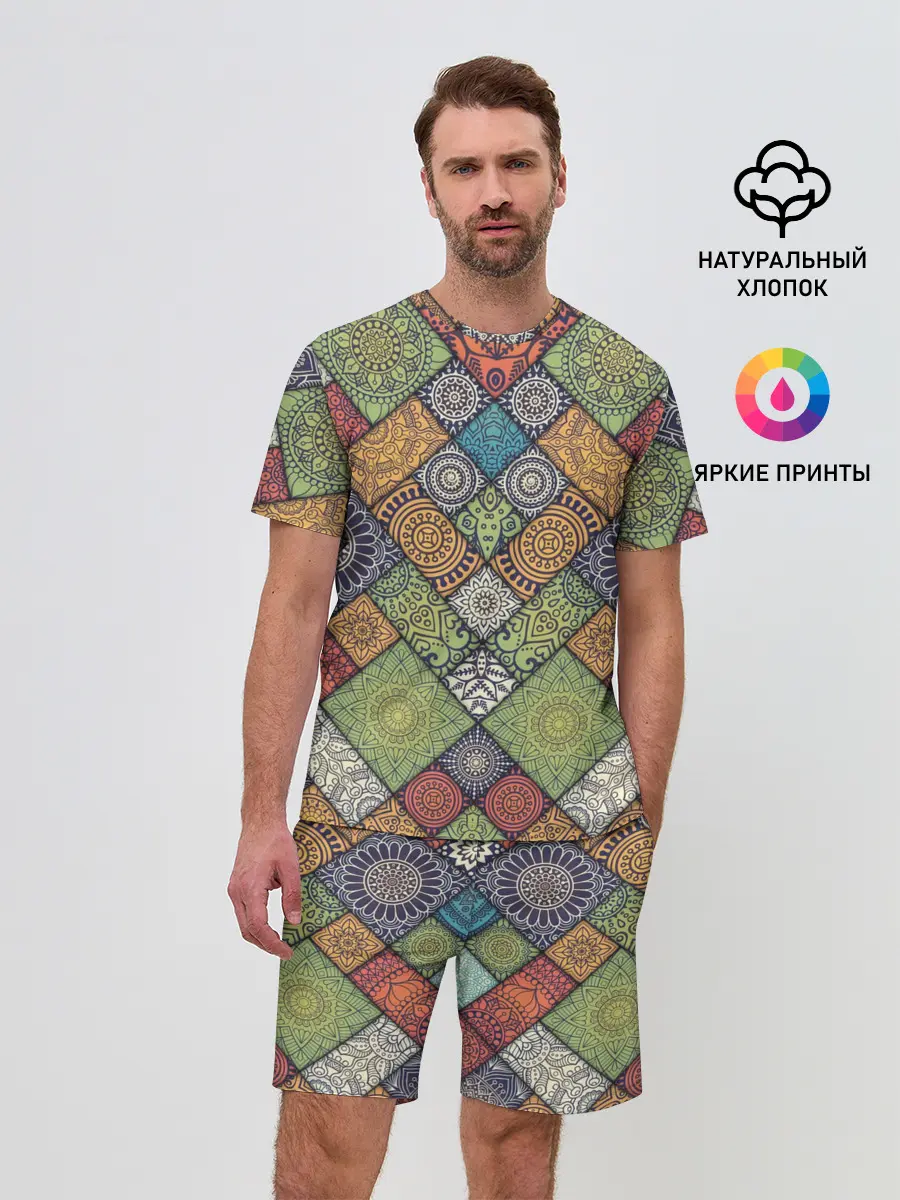 Мужской костюм с шортами / Мандалы лоскутный печворк