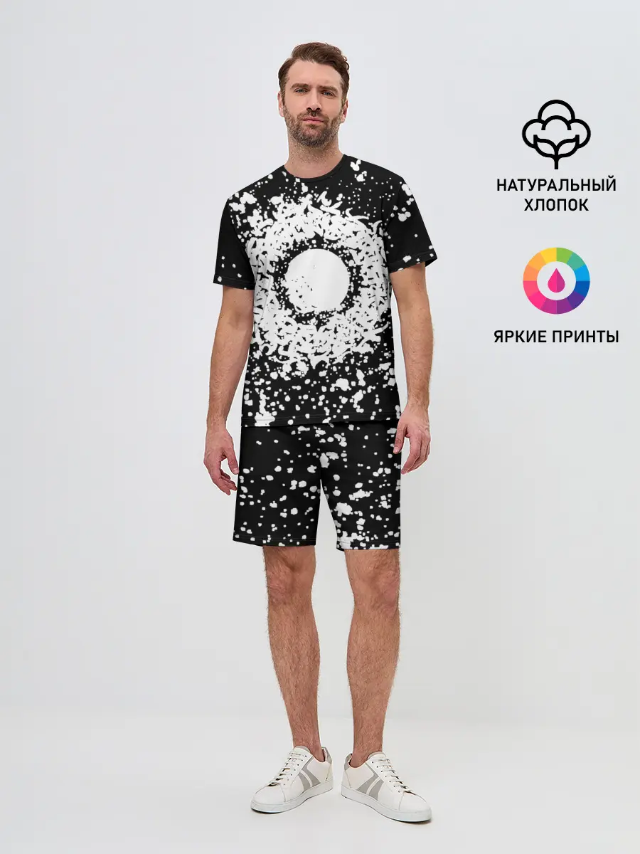 Мужской костюм с шортами / Каллиграфия на чёрном фоне