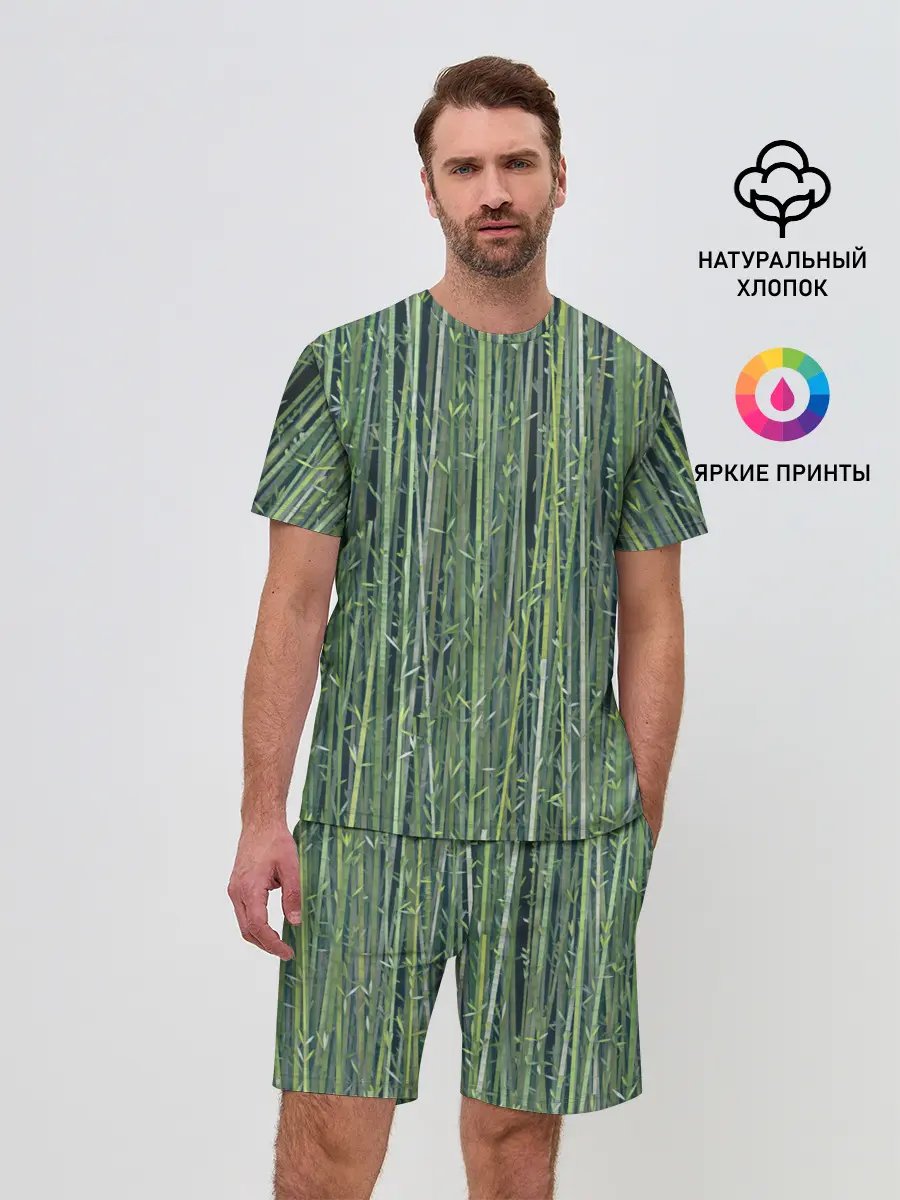 Мужской костюм с шортами / Зеленый бамбук