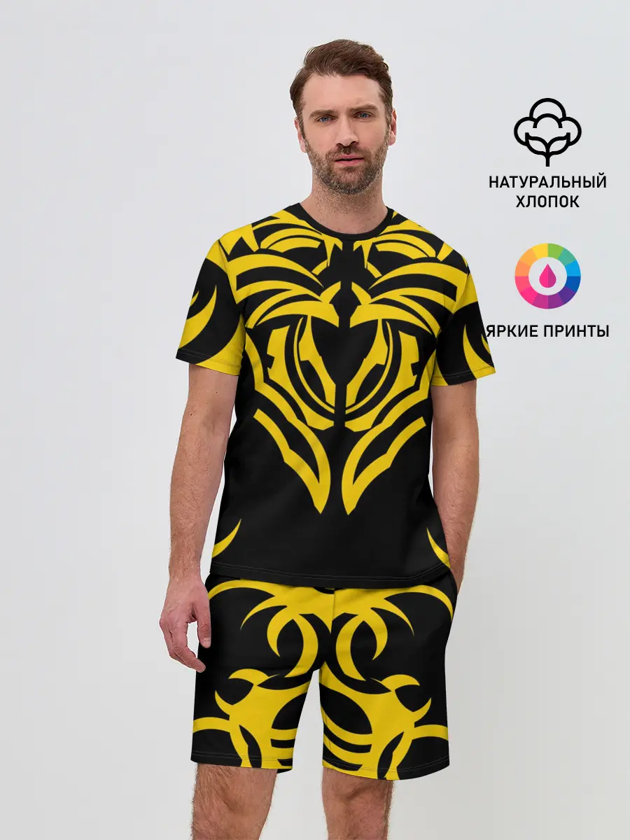 Мужской костюм с шортами / Узор жёлтый