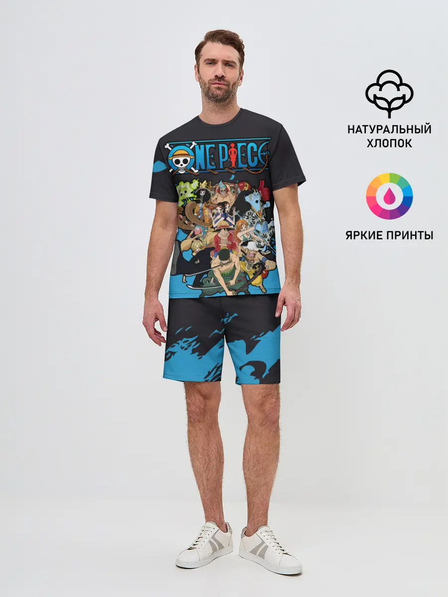 Мужской костюм с шортами / One Piece синий всплеск