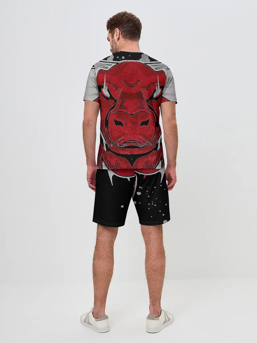 Мужской костюм с шортами / Красный бык