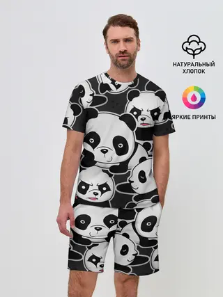 Мужской костюм с шортами / Смешные панды