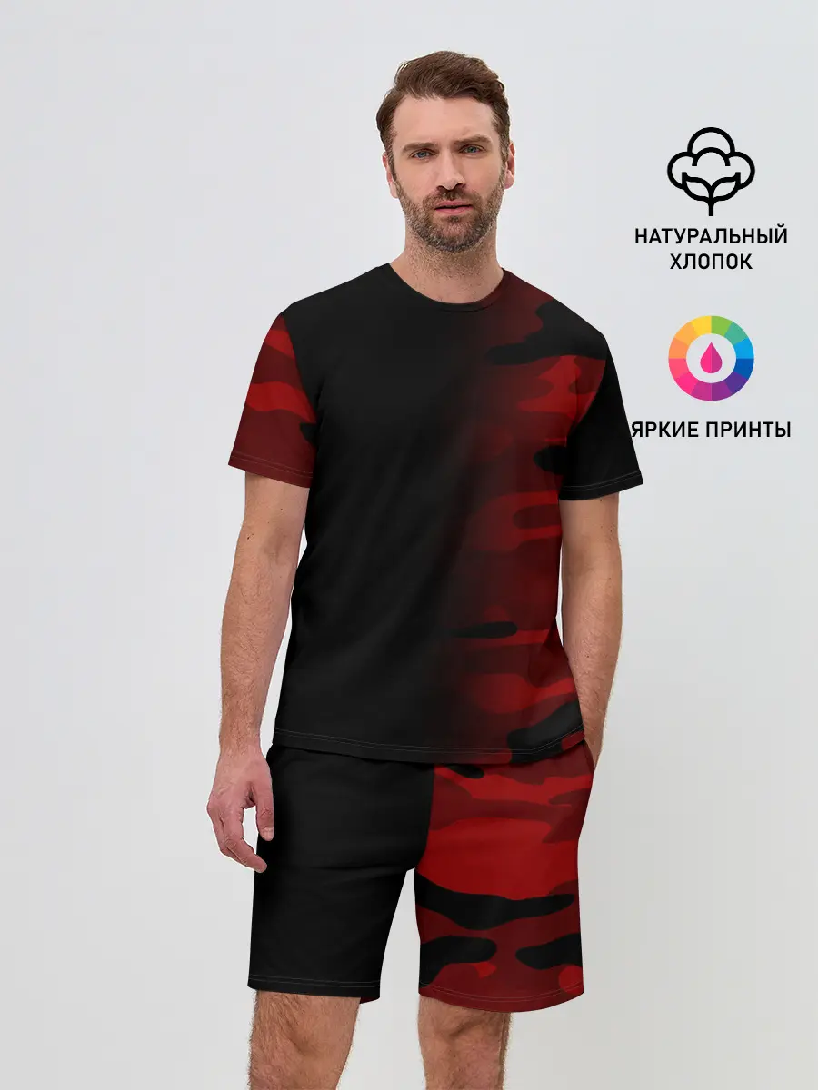 Мужской костюм с шортами / RED BLACK MILITARY CAMO | КРАСНЫЙ КАМУФЛЯЖ