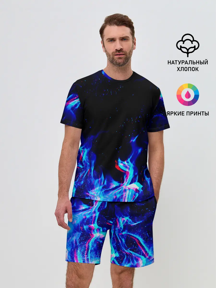 Мужской костюм с шортами / СИНИЙ ОГОНЬ ГЛИТЧ | BLUE FIRE GLITCH