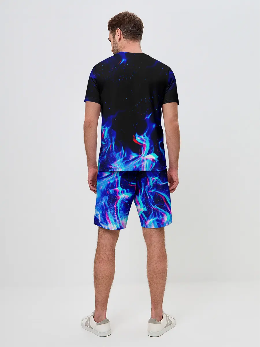 Мужской костюм с шортами / СИНИЙ ОГОНЬ ГЛИТЧ | BLUE FIRE GLITCH