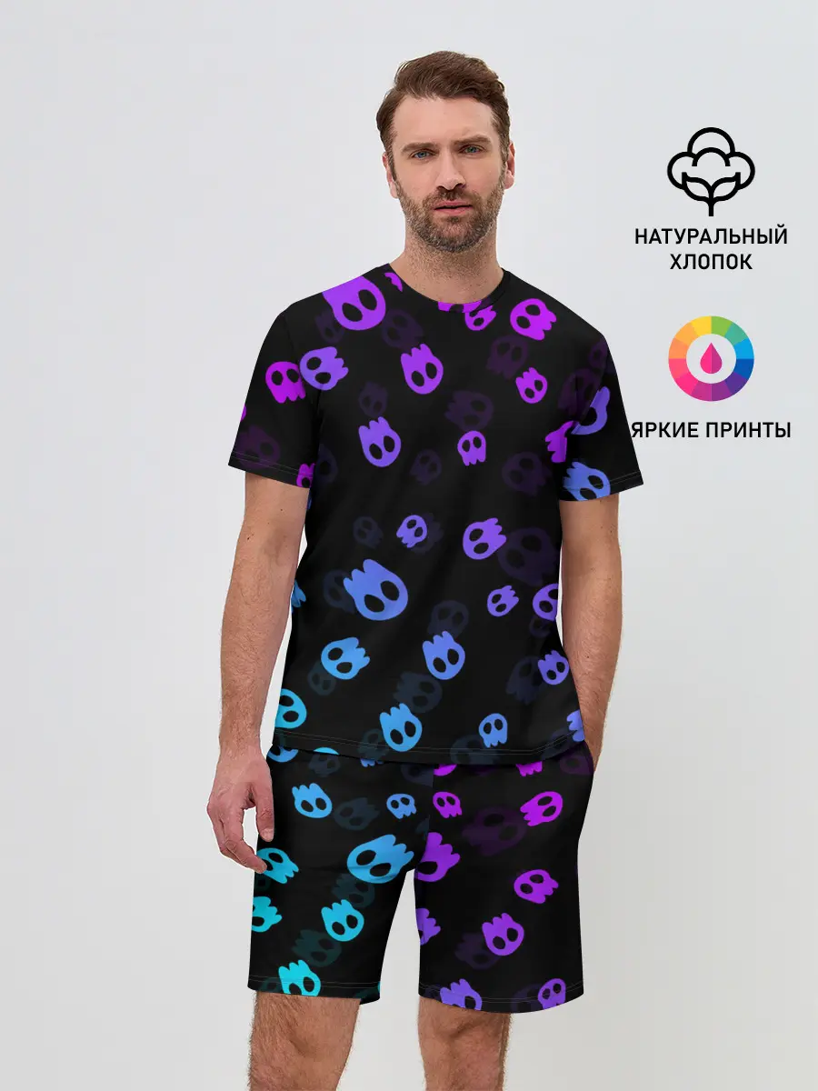 Мужской костюм с шортами / НЕОНОВЫЕ ЧЕРЕПА