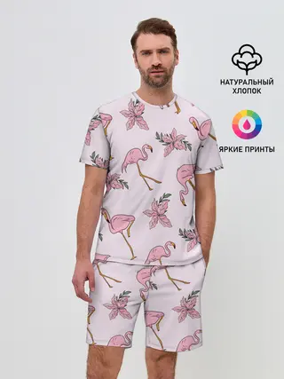 Мужской костюм с шортами / Розовый фламинго