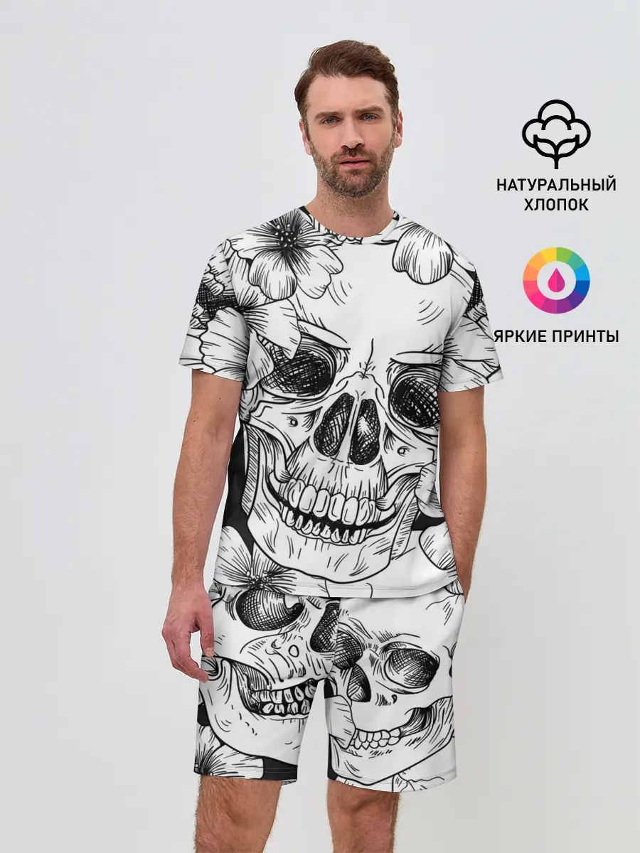 Мужской костюм с шортами / Цветочный череп