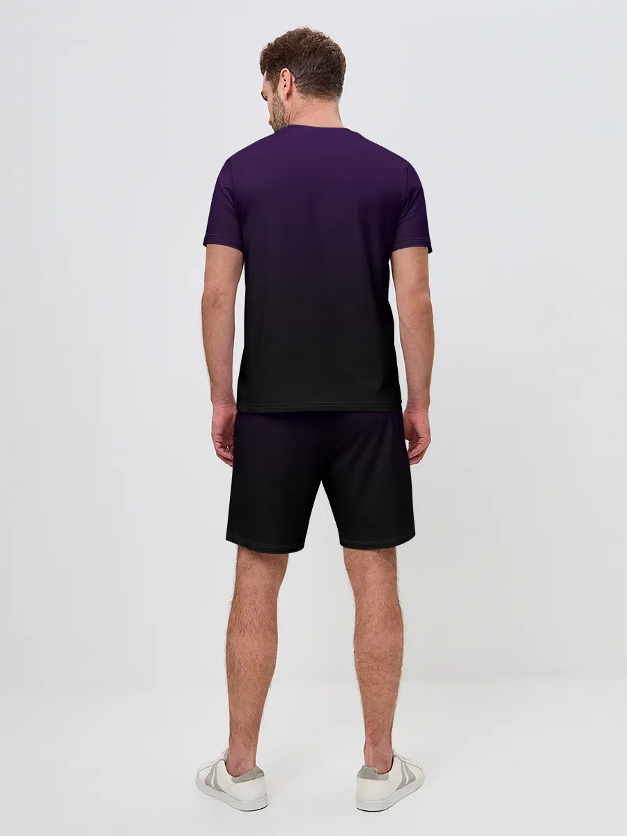 Мужской костюм с шортами / черный кот на фиолетовом фоне