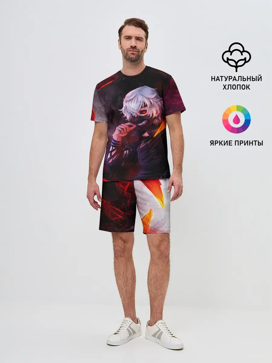 Мужской костюм с шортами / Ken Kaneki красные жала