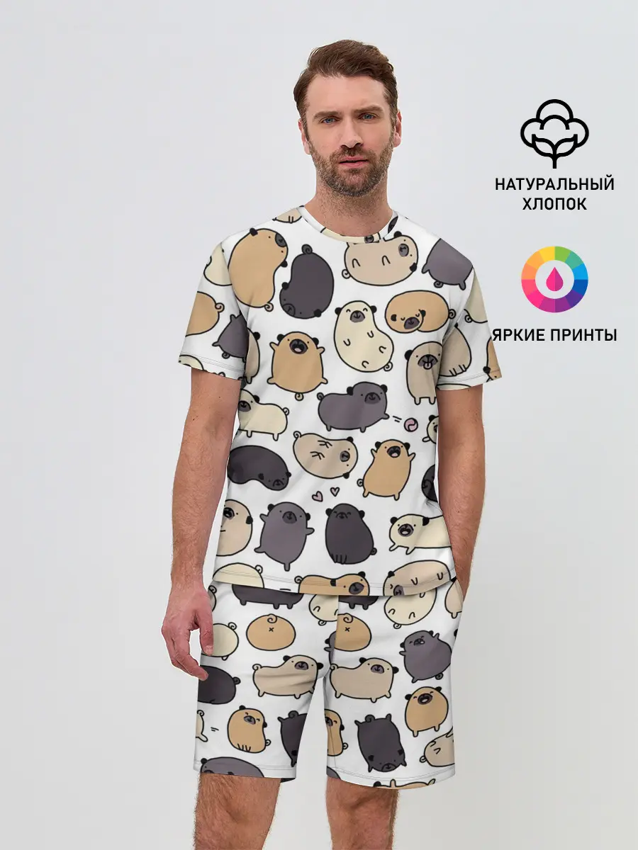Мужской костюм с шортами / Милые мопсы