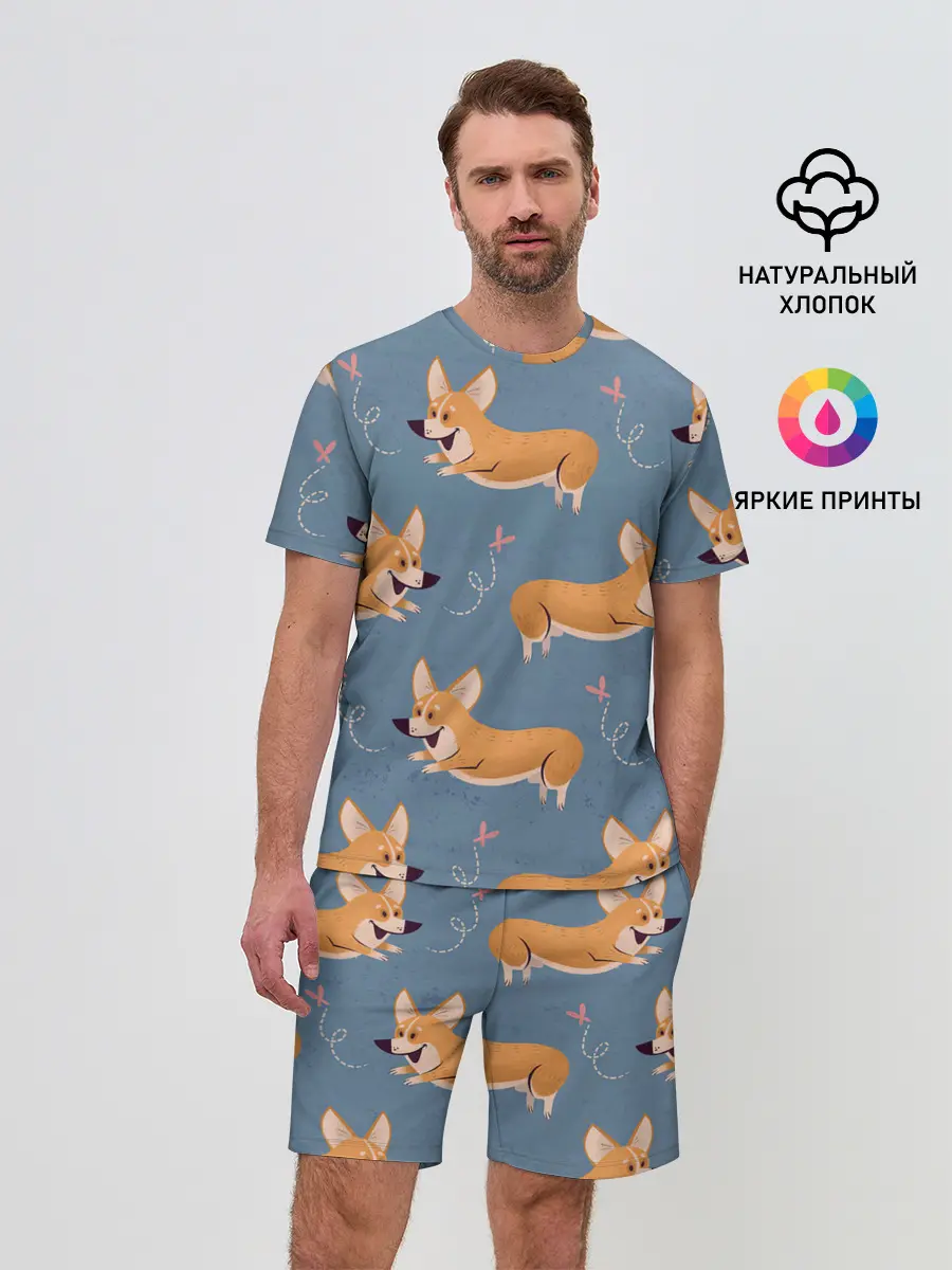 Мужской костюм с шортами / Корги с бабочкой