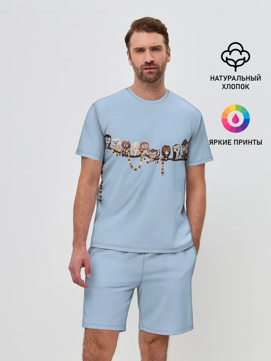 Мужской костюм с шортами / Совы на ветке