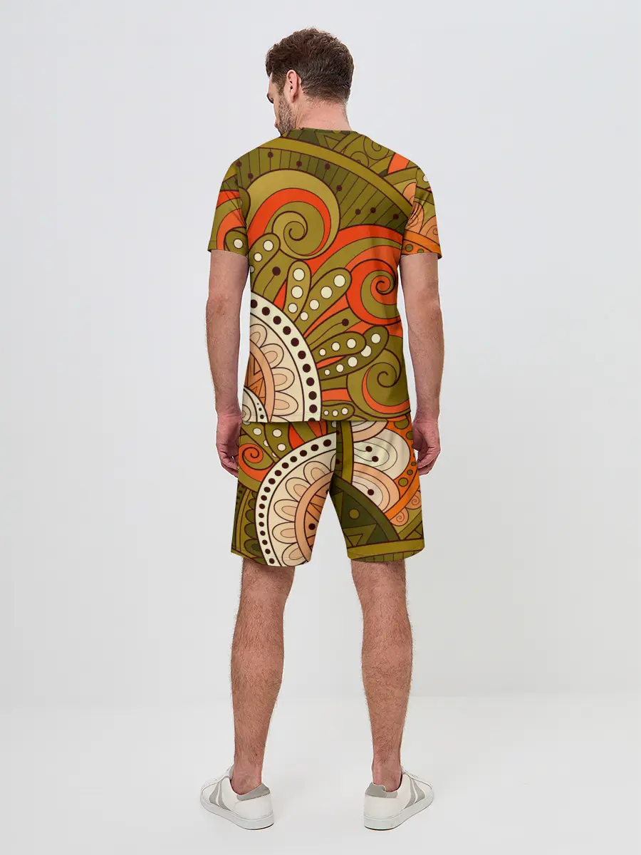 Мужской костюм с шортами / Детский оранжево-болотный