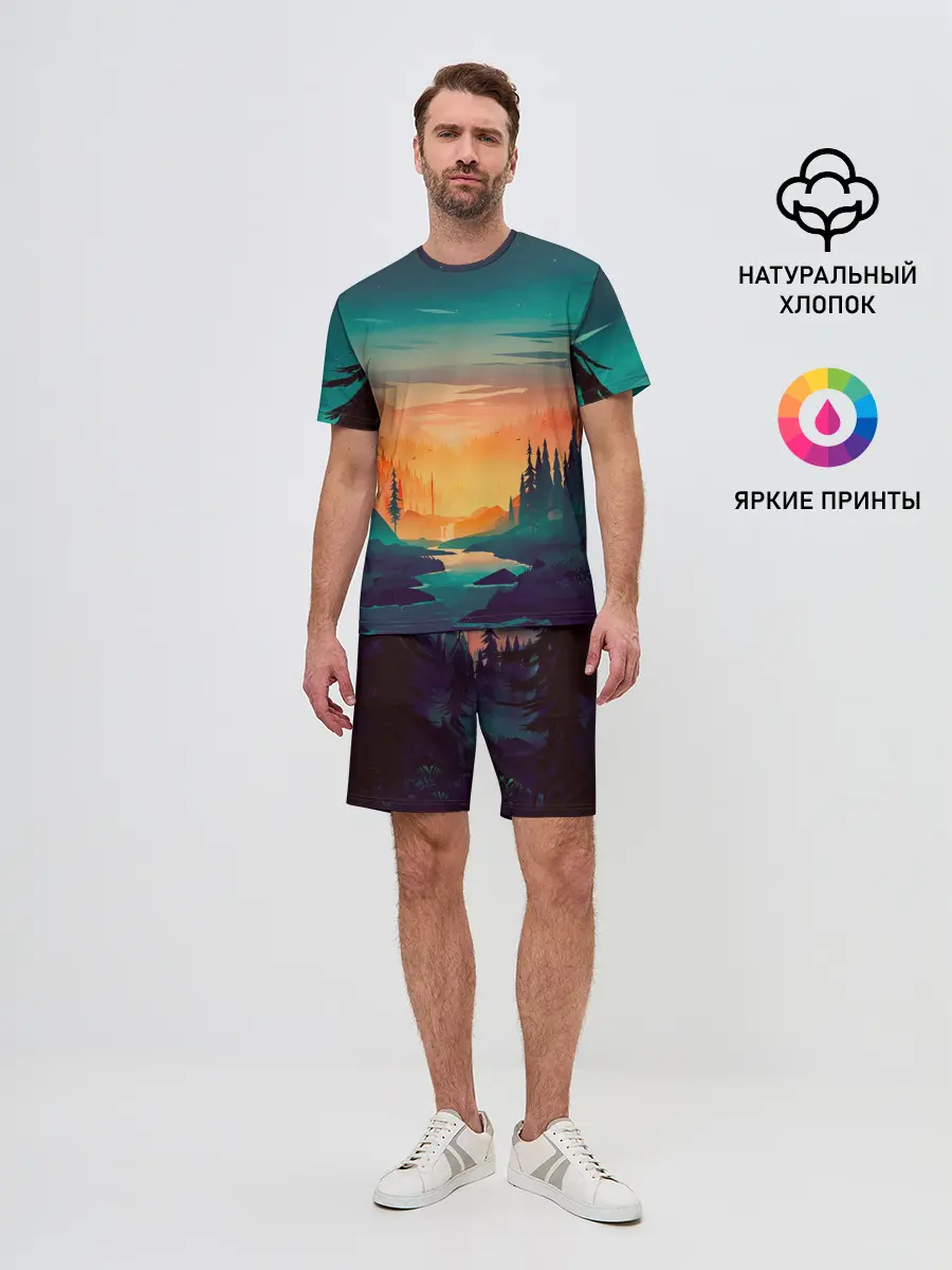 Мужской костюм с шортами / Закат Лес