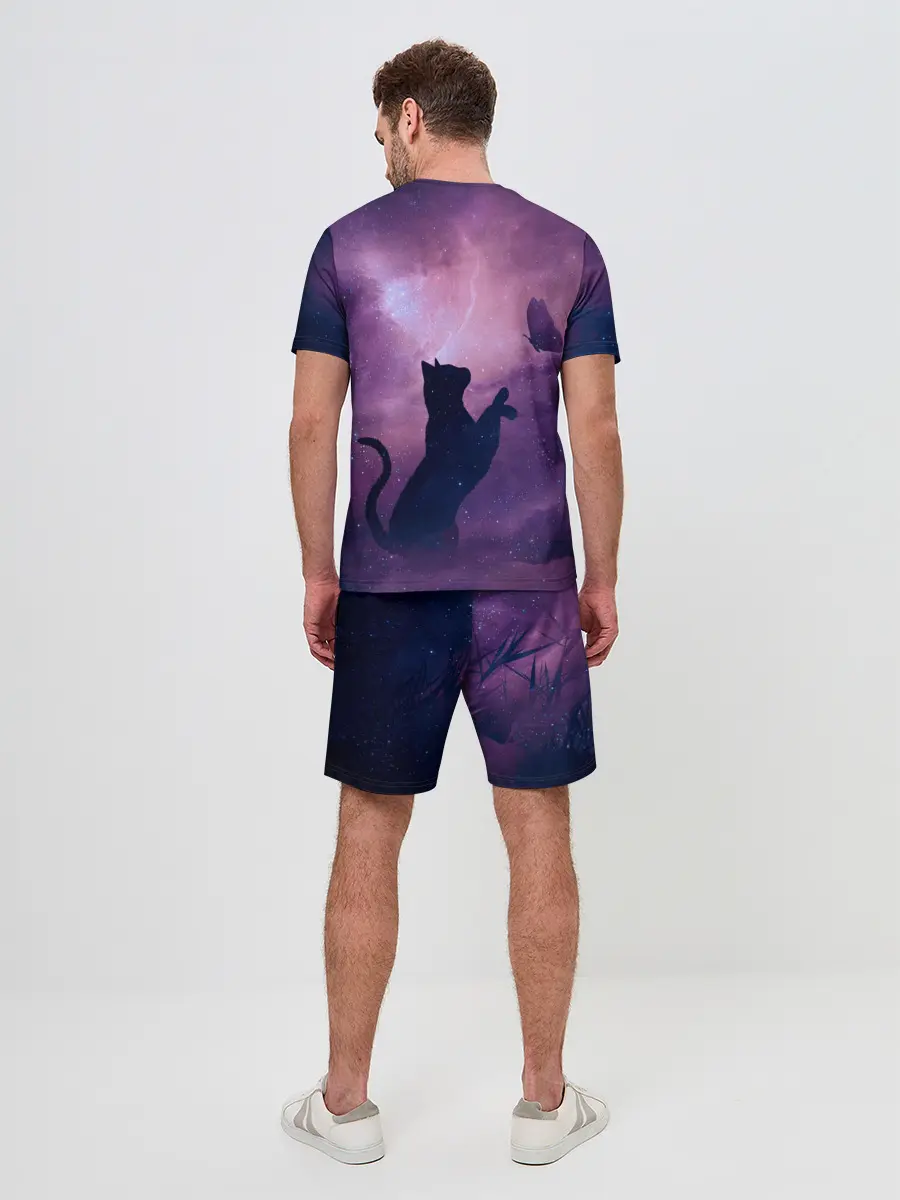 Мужской костюм с шортами / Бабочка кот силуэт фиолетовый