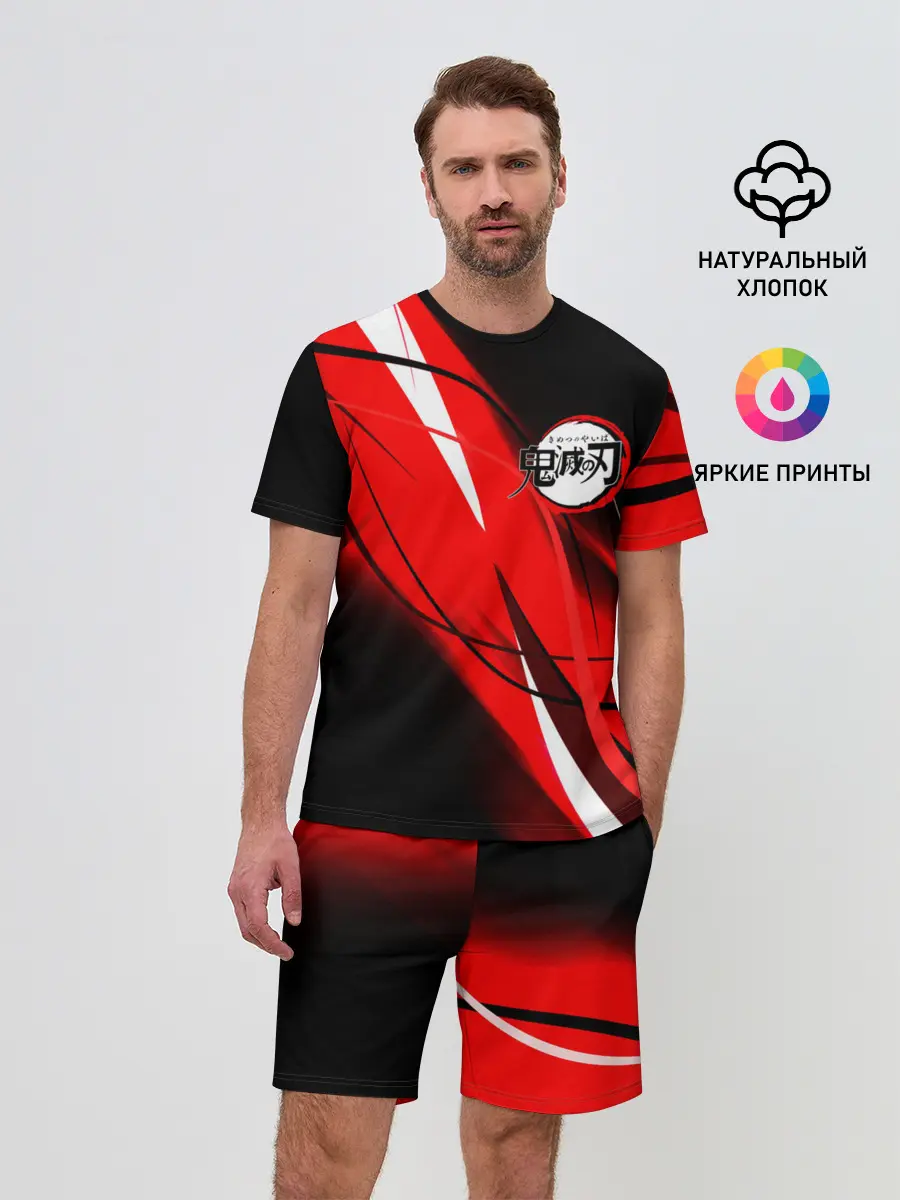 Мужской костюм с шортами / KIMETSU NO YAIBA маленький лого