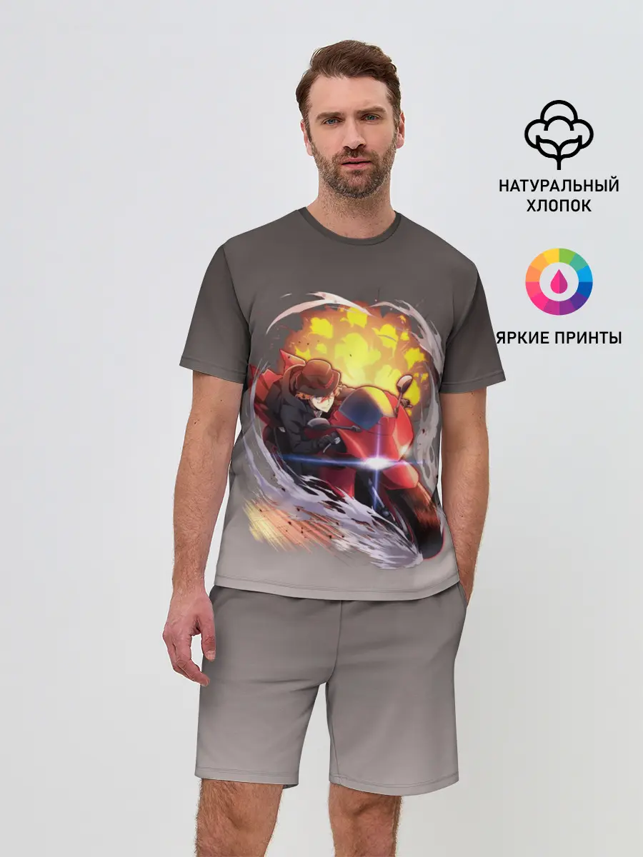 Мужской костюм с шортами / Чуя Накахара на мотоцикле взрыв