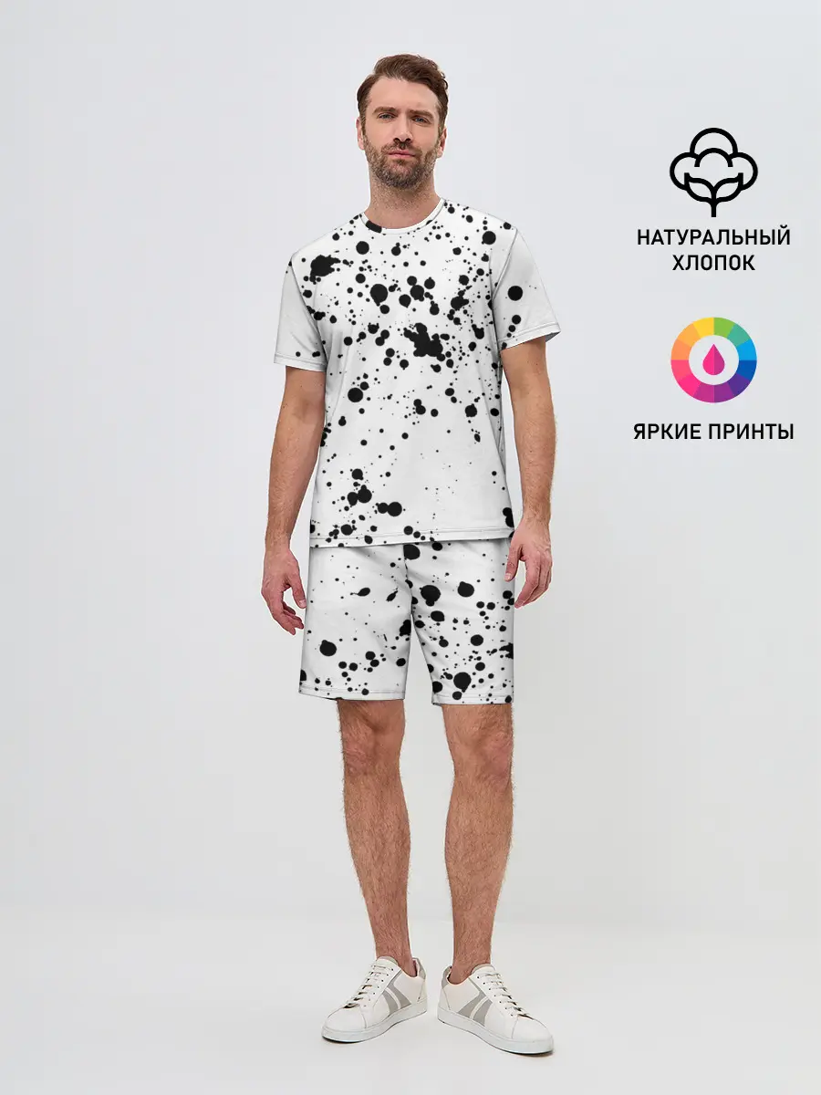 Мужской костюм с шортами / Далматинец - брызги чёрными пятнами