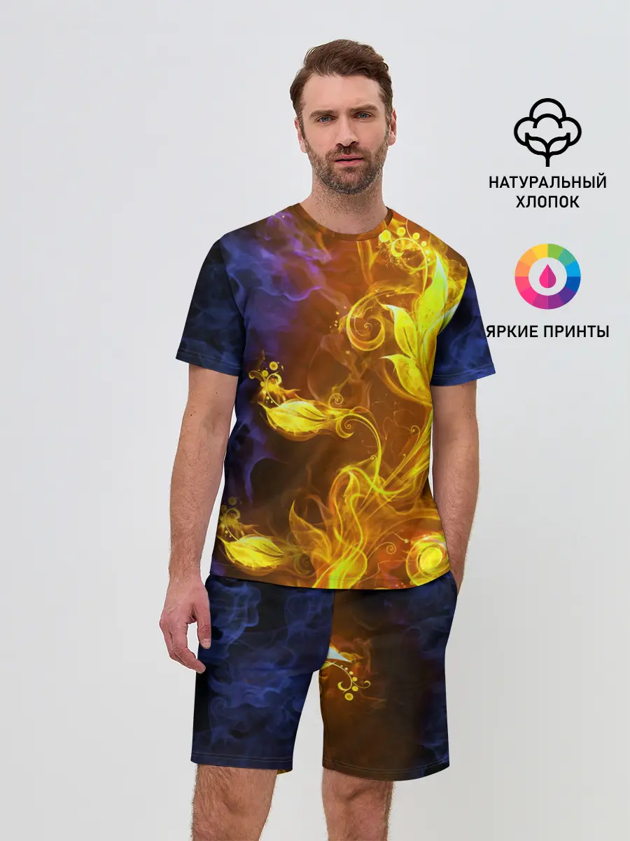Мужской костюм с шортами / Огненный цветок