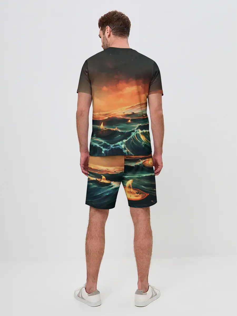 Мужской костюм с шортами / Фэнтези море корабли закат