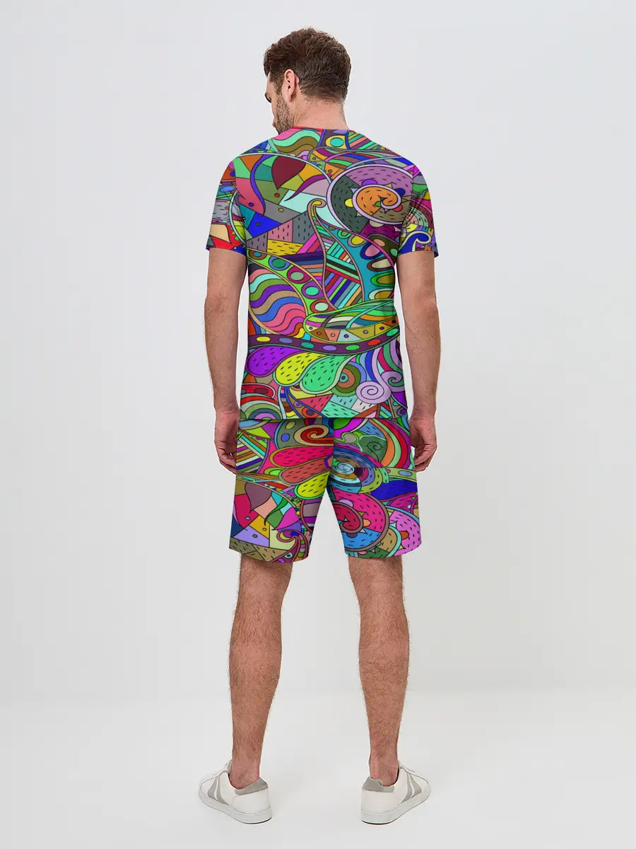 Мужской костюм с шортами / Дудлы узор разноцветный хиппи