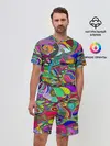 Мужской костюм с шортами / Дудлы узор разноцветный хиппи