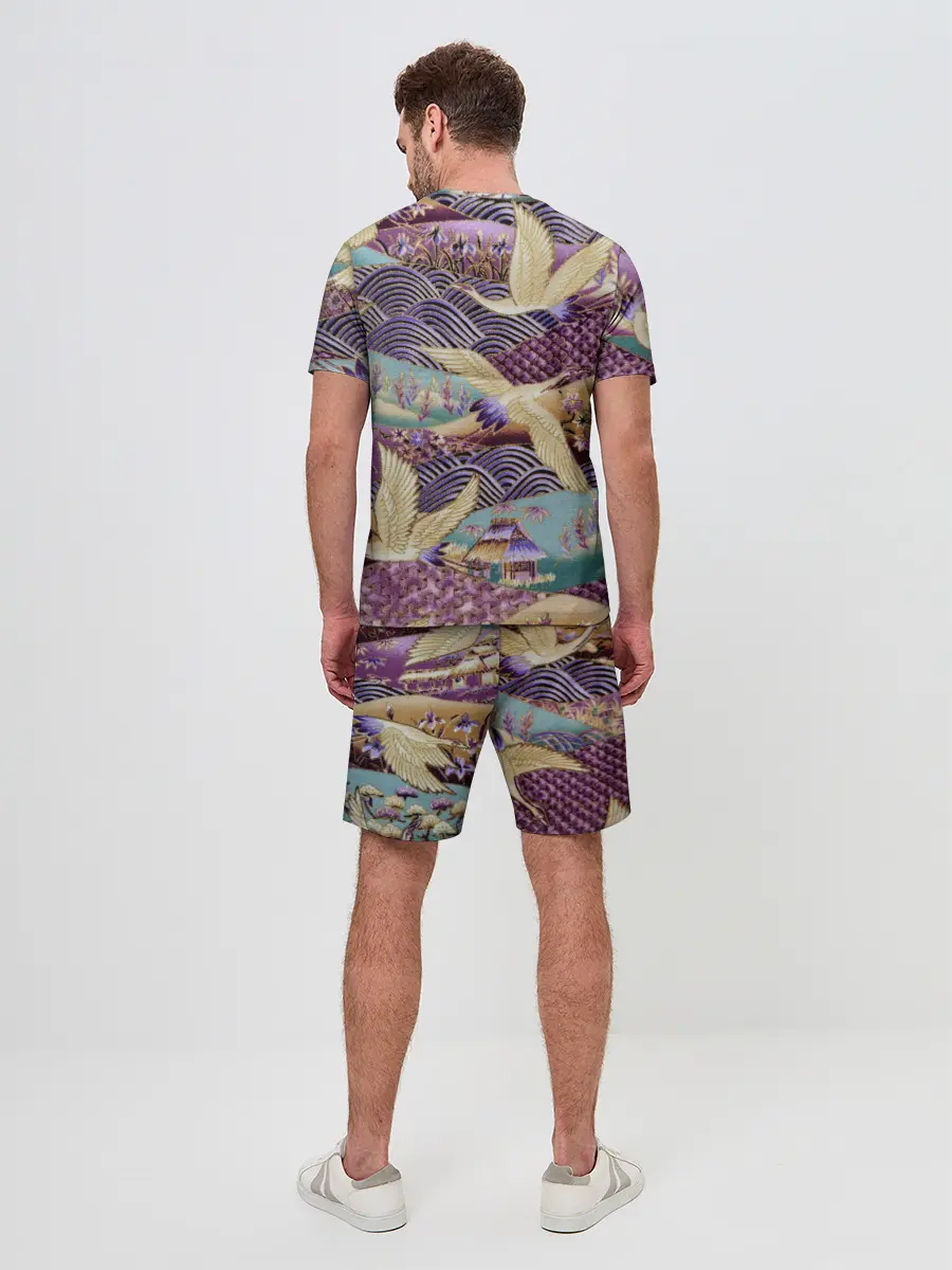 Мужской костюм с шортами / Японская вышивка с журавлями