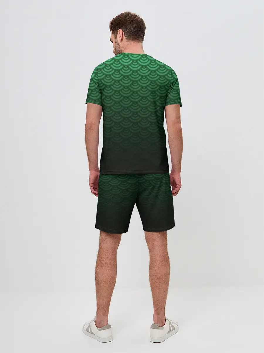 Мужской костюм с шортами / Узор зеленая чешуя дракон