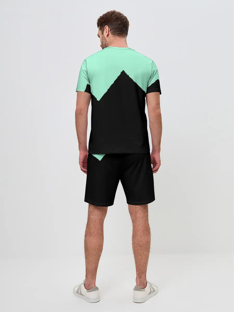 Мужской костюм с шортами / неровные зубья черный мятный