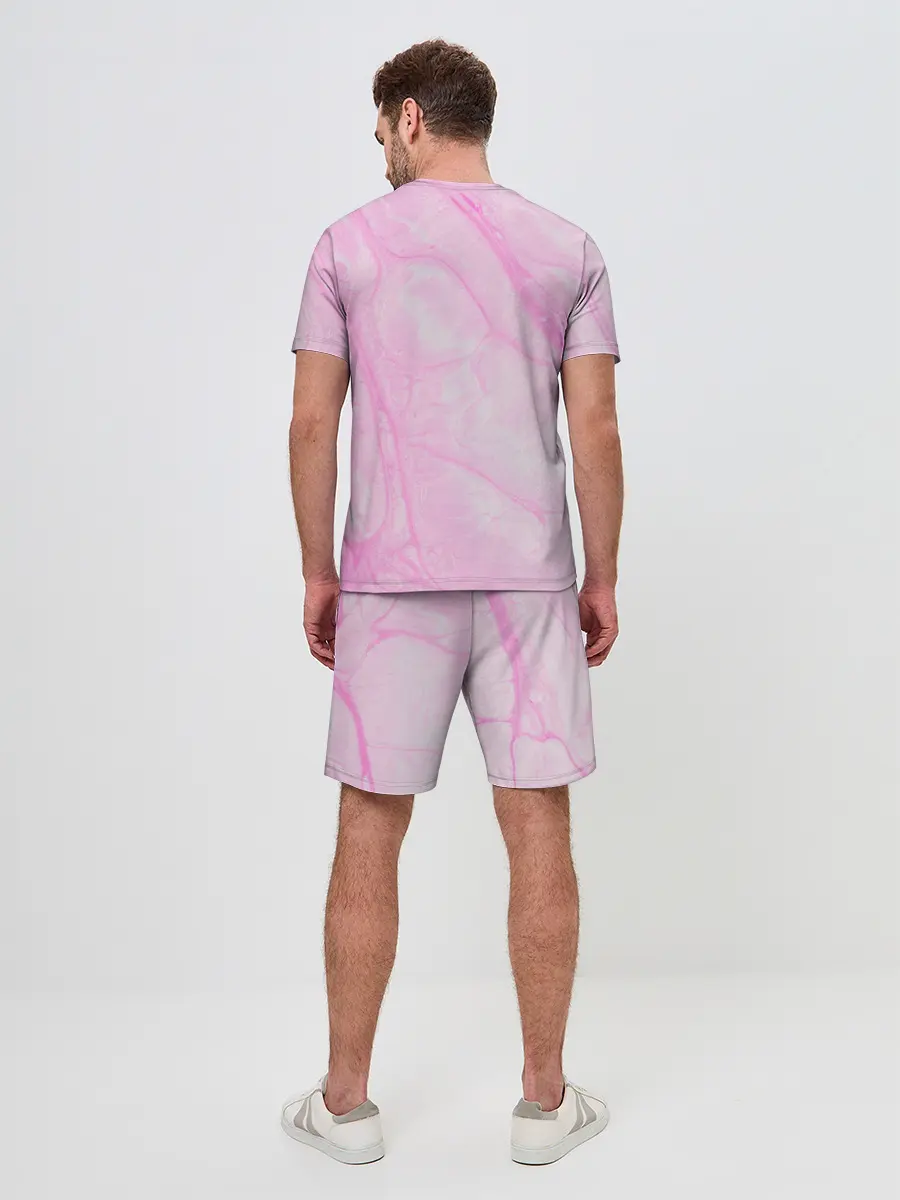 Мужской костюм с шортами / розовые разводы краска зефир