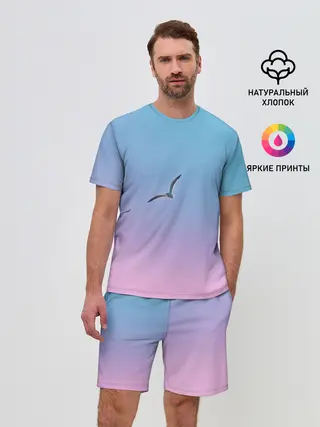 Мужской костюм с шортами / чайки птицы полет градиент