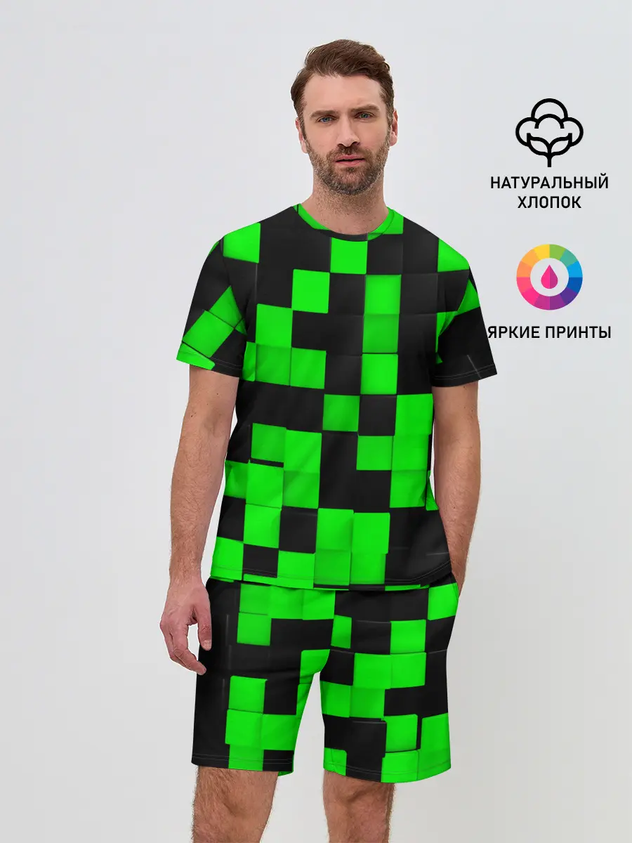 Мужской костюм с шортами / ЗЕЛЕНЫЕ КУБИКИ